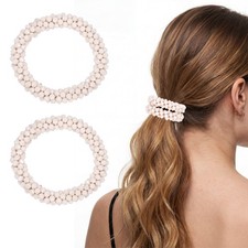 2Pcs Rhinestone Hair Scrunchies Crystal Ties Elastic Holders Gel White