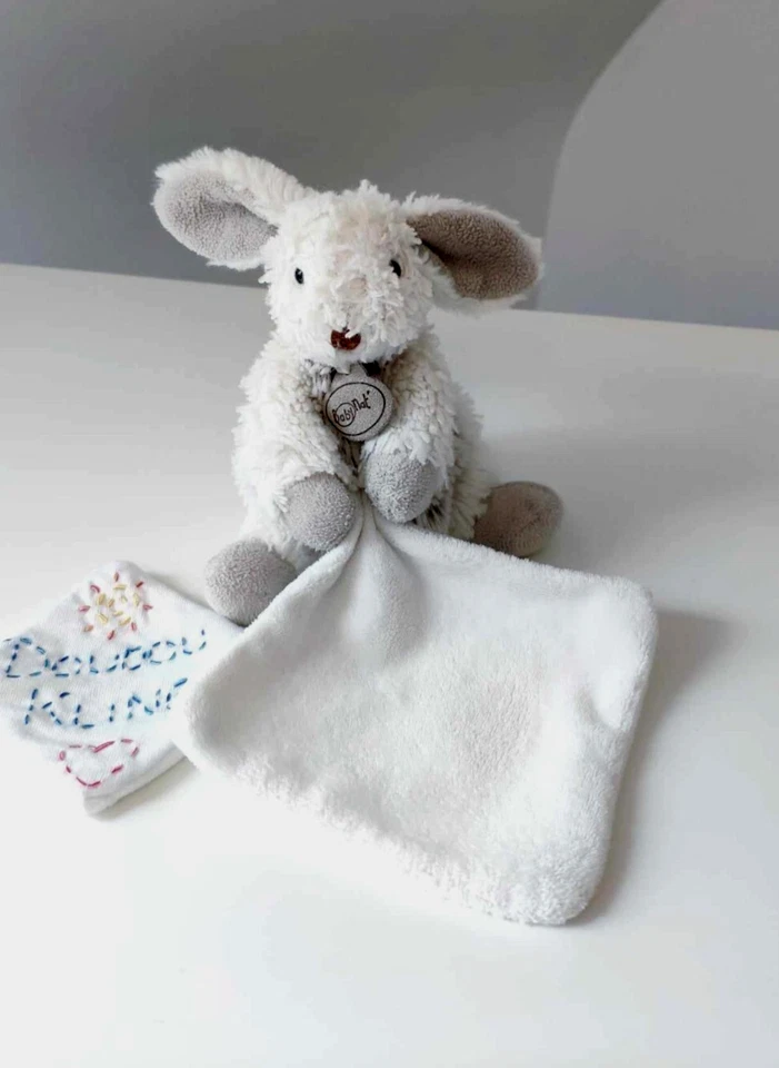 Doudou Peluche Petit Lapin Mouchoir Blanc Beige Gris Taupe Les Flocons Baby Nat - Photo 1/4