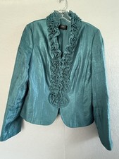 Adrianna Papell Jacket Womens Size Green Ruffle Front Evening Formal