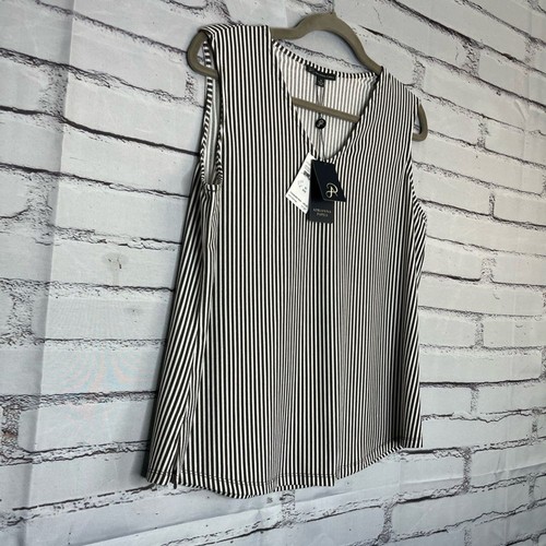 Adrianna Papell schwarz-weiß tailliert ärmellos gestreift Tank Top Neu mit Etikett Gr. M - Bild 2 von 16