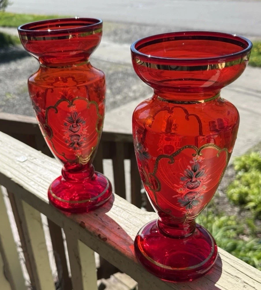 ビンテージ アンティーク レッド 赤 40s 50s フラワーベース ルビー Glass Red Collectible 1950-1959 Time Period Manufactured Vases for