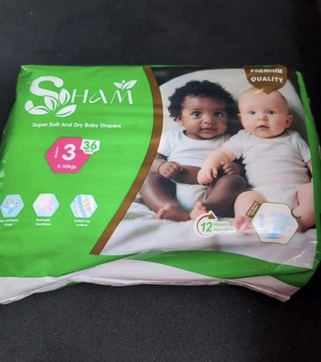 Soham Super Soft and Dry Baby Diapers Size 3 5-10kgs 36 Count White Unisex
