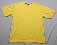VTG Polo Ralph Lauren Yellow Pocket T-SHIRT Large 16/18 Single Stitch Blue Pony