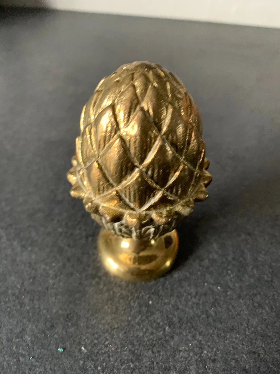 BOULE DE RAMPE ESCALIER ANCIENNE BRONZE DOREE MODELE PIGNE DE PIN TRES