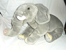 FAO Schwarz 2018 Gray Sitting Elephant Tusks Plush Stuffed Animal Jumbo Large