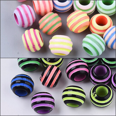 50 Stück Acrylperlen 9,5x7,5mm Rondelle Streifen Großlochperlen Lackiert Beads 