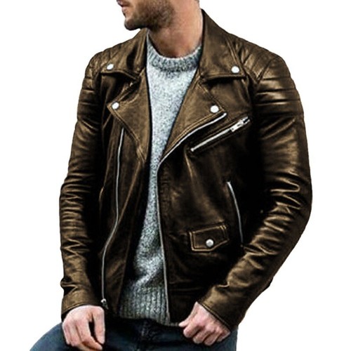 Men's jacket stand-up collar leather jacket - Picture 5 of 19
