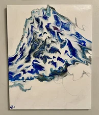 Original Abstract Art Acrylic Fluid Pour Mountain Painting On Canvas Wall Decor