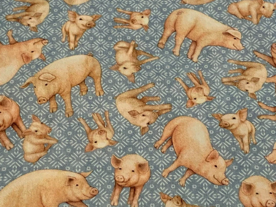 Fabric Pigs Farm Greener Pastures on Blue Cotton QT 1/4 Yard 28087B - Image 4 of 4