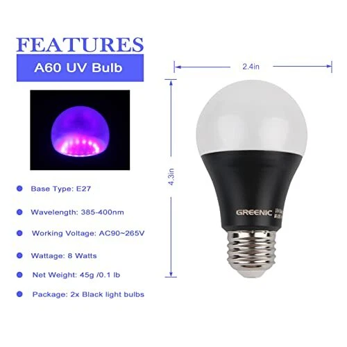 Ampoule UV LED noire E27 8W lampe UV ampoule noire lampe ultraviolette LED  po