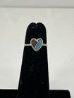 Vintage 1970s Zuni chip inlay Turquoise & Red Coral Silver Ring Size 2.5