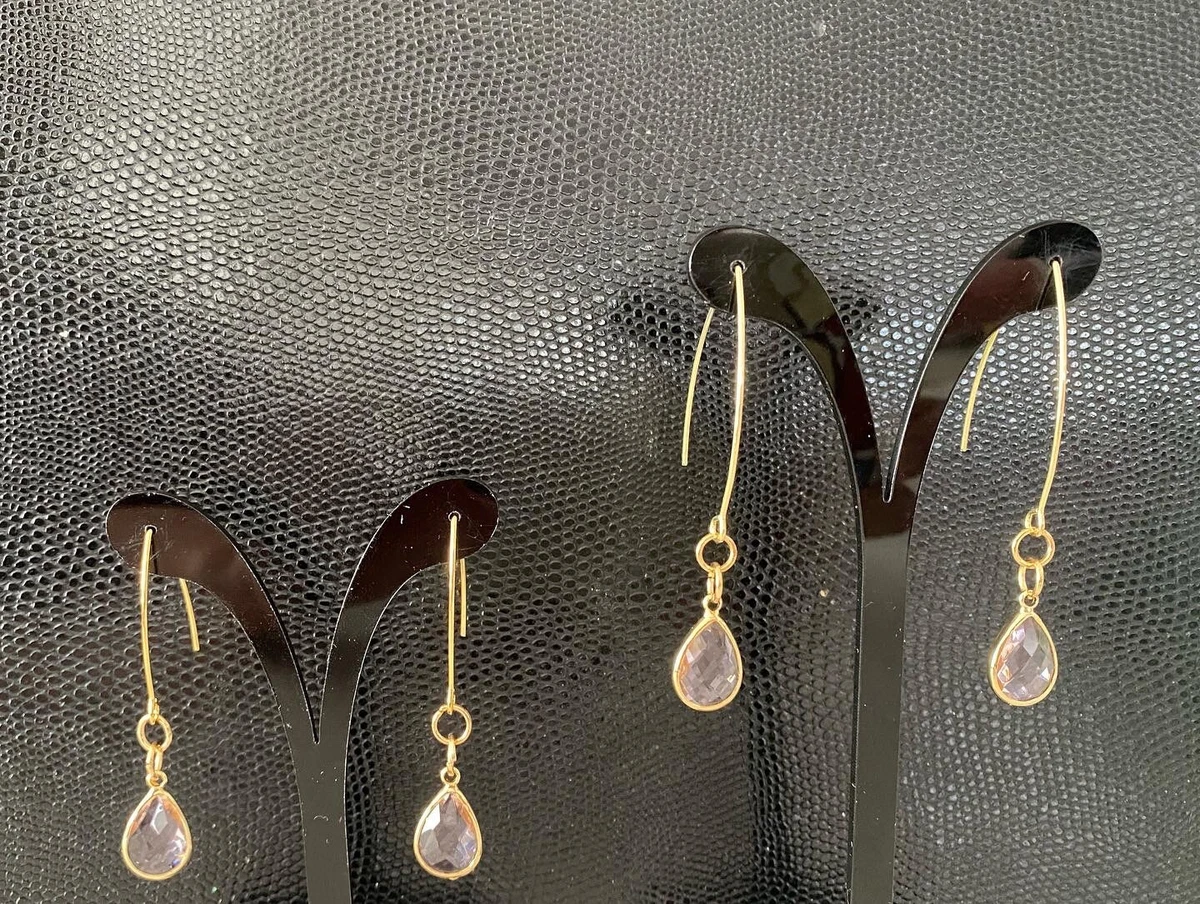 Mismatched Teardrop Crystal Glass drop Earrings Pink Pear Long Hook Earrings