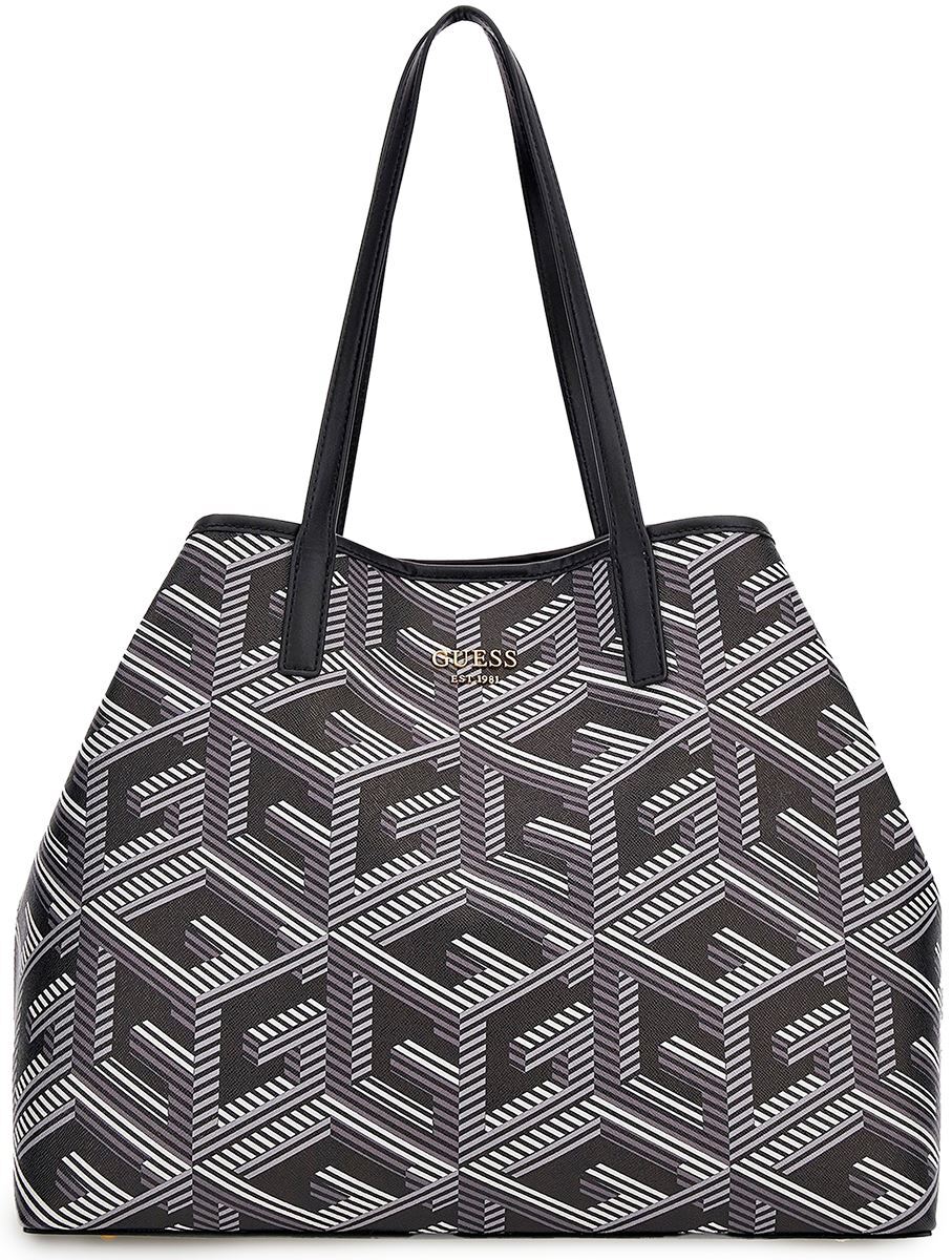 Guess Borsa A Tracolla Donna One Size Nero Argento In Ecopelle Sintetica