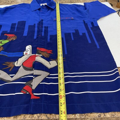 Rare FUBU Platinum Fat Albert Button Up Royal Blue Mens Shirt Sz