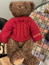 FAO Schwarz Plush Furry Brown Teddy Bear In Red Sweater Sitting Stuffed Animal