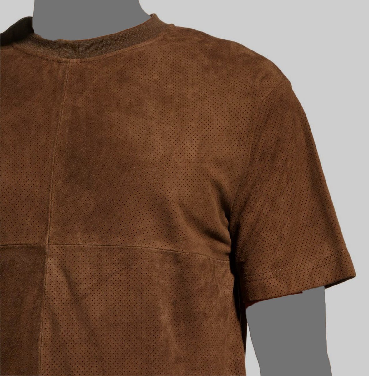 $875 Purple Brand Men's Brown Perforated Suede Short-Sleeve T