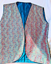 Indian Pure Silk Reversable Brocade waistcoat vest young adults-Shldr 15; Lt-21