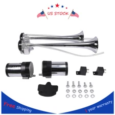Horn Loud Dual Trumpet Train Air System Kit New For Car Truck 12V Chrome Color