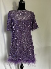 FashionNova Women Purple Sequins Pull Over Dress With Feather Accent Size M