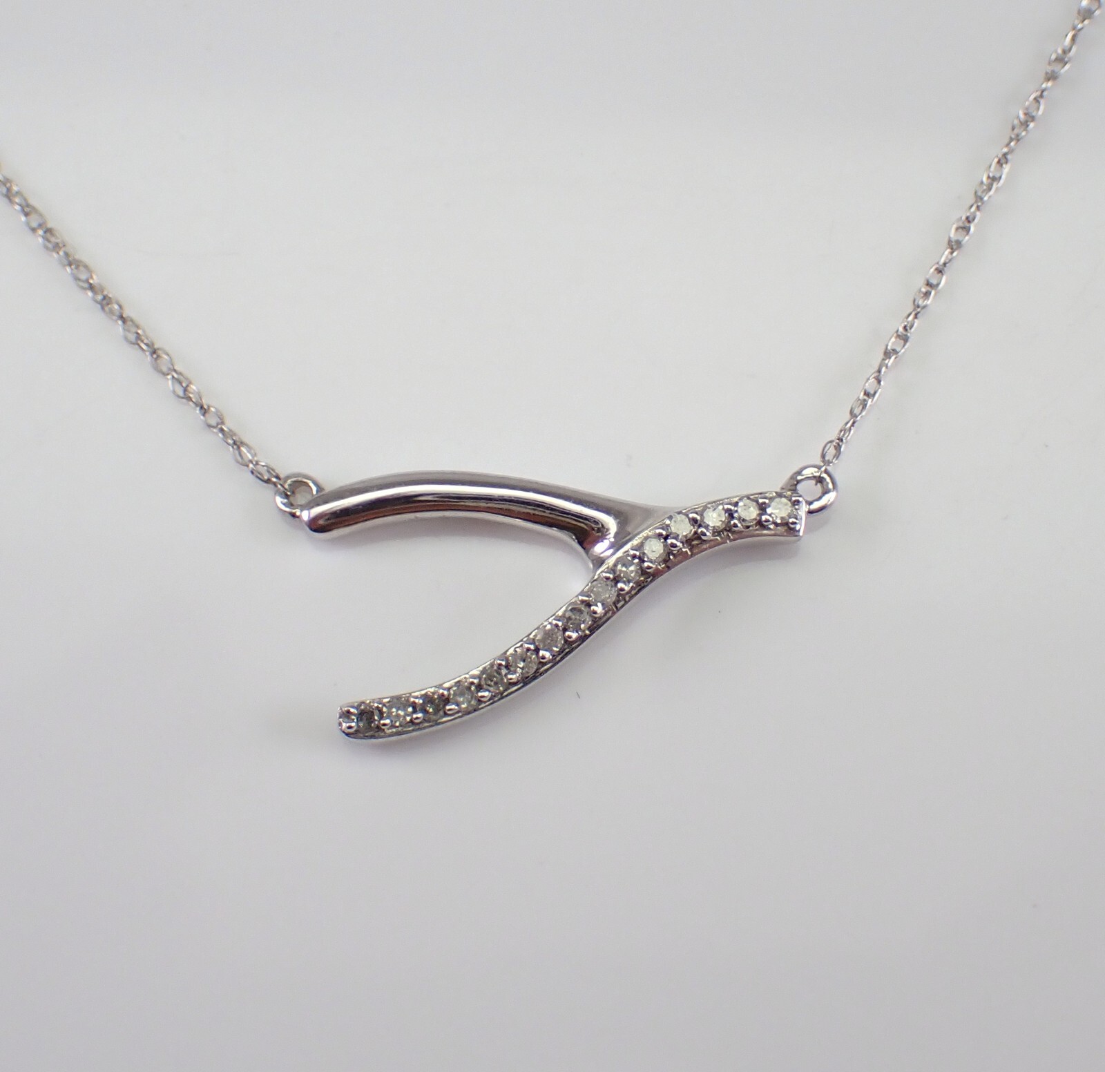 White Gold Diamond Wishbone Pendant Choker Necklace Chain  
