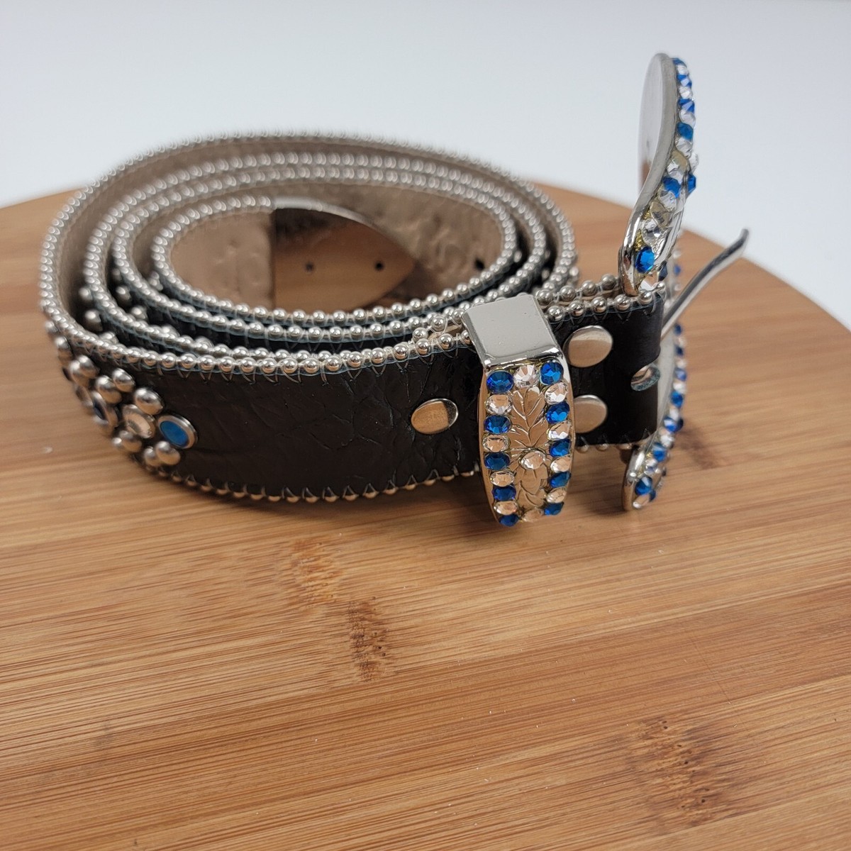 B.B Simon Belt 44” Rhinostone Black Blue Western Wear Unisex