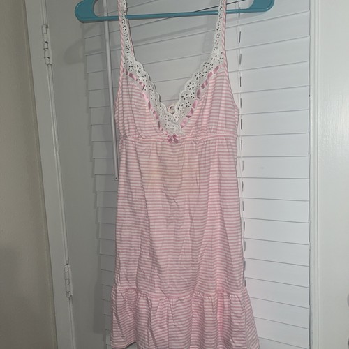 Victoria’s Secret Sexy Country Cotton Pink/White Stripe Eyelet Lace Babydoll S - Picture 4 of 21