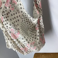 Free People Lightweight Reusable Shopping Bag Pink Floral Gray Beige Mesh Linen
