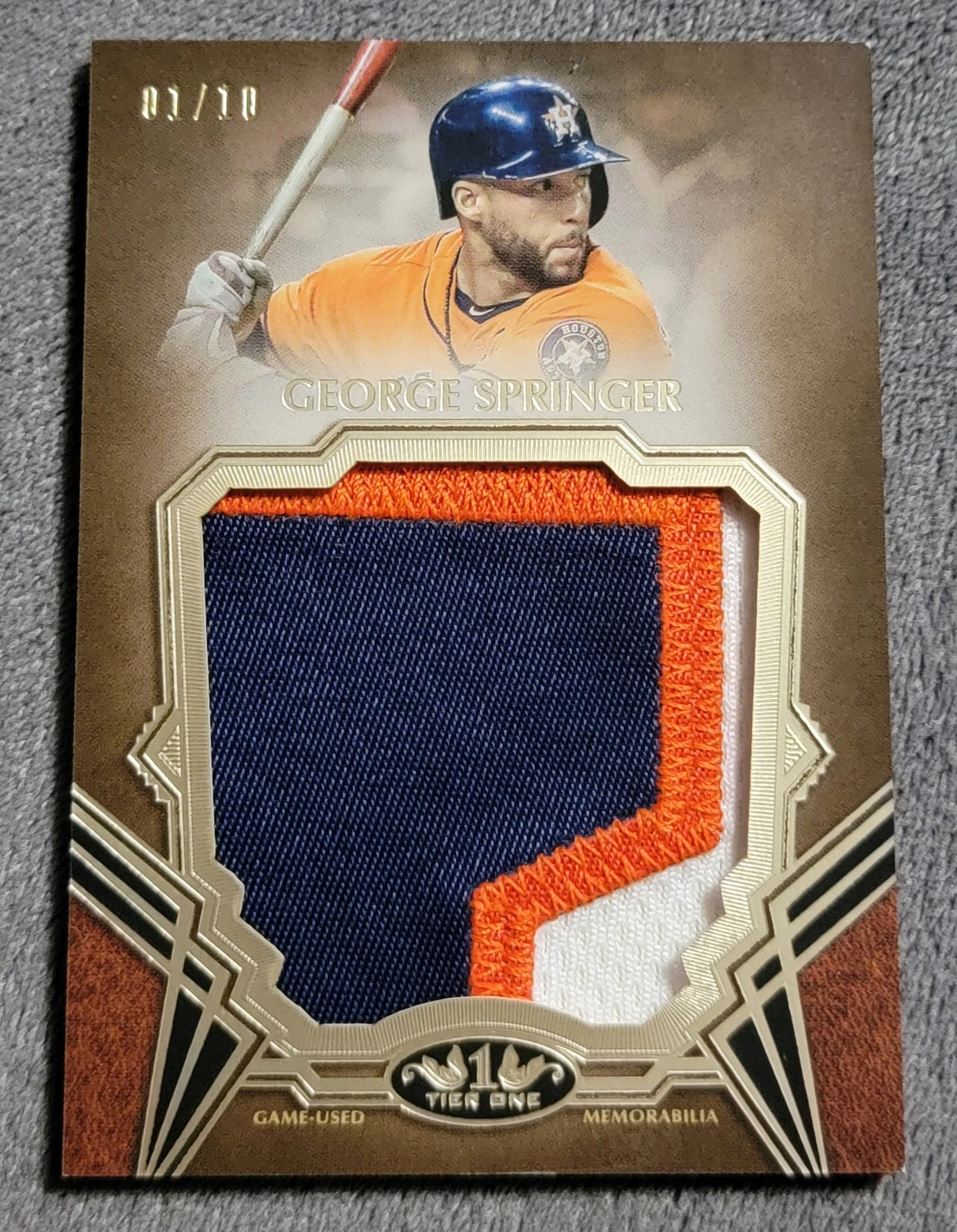 2019 Topps Tier One GEORGE SPRINGER Prodigious Patches #PP-GS Jumbo Patch 1 /10