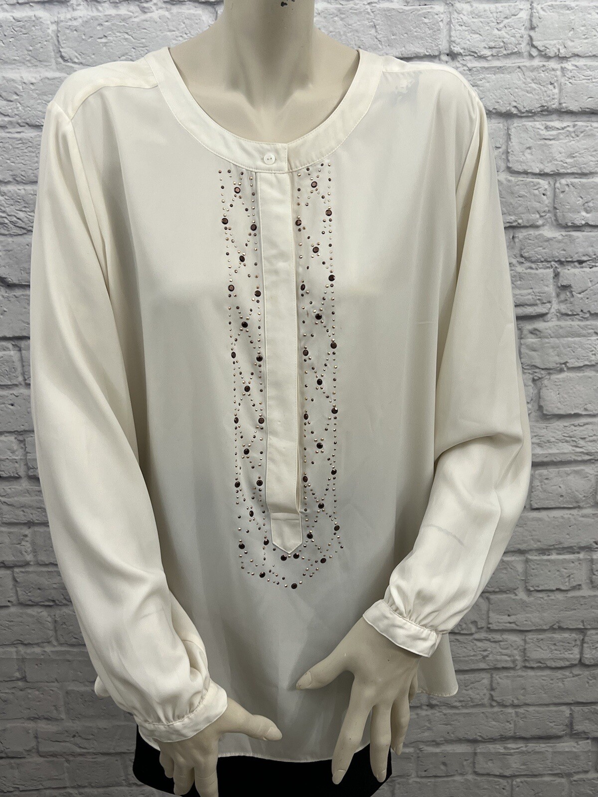 JUDITH HART WOMEN’S CREAM EMBELLISHED LONG SLEEVE BLOUSE TOP SIZE 16W