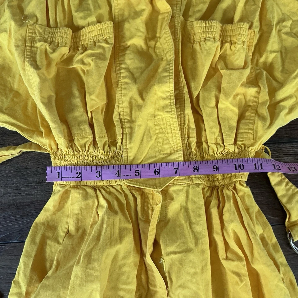 Mono utilitario de algodón amarillo de colección de los años 80 para mujer 10 ropa de trabajo con cinturón cremallera frontal #321111 Foto 4 de 4
