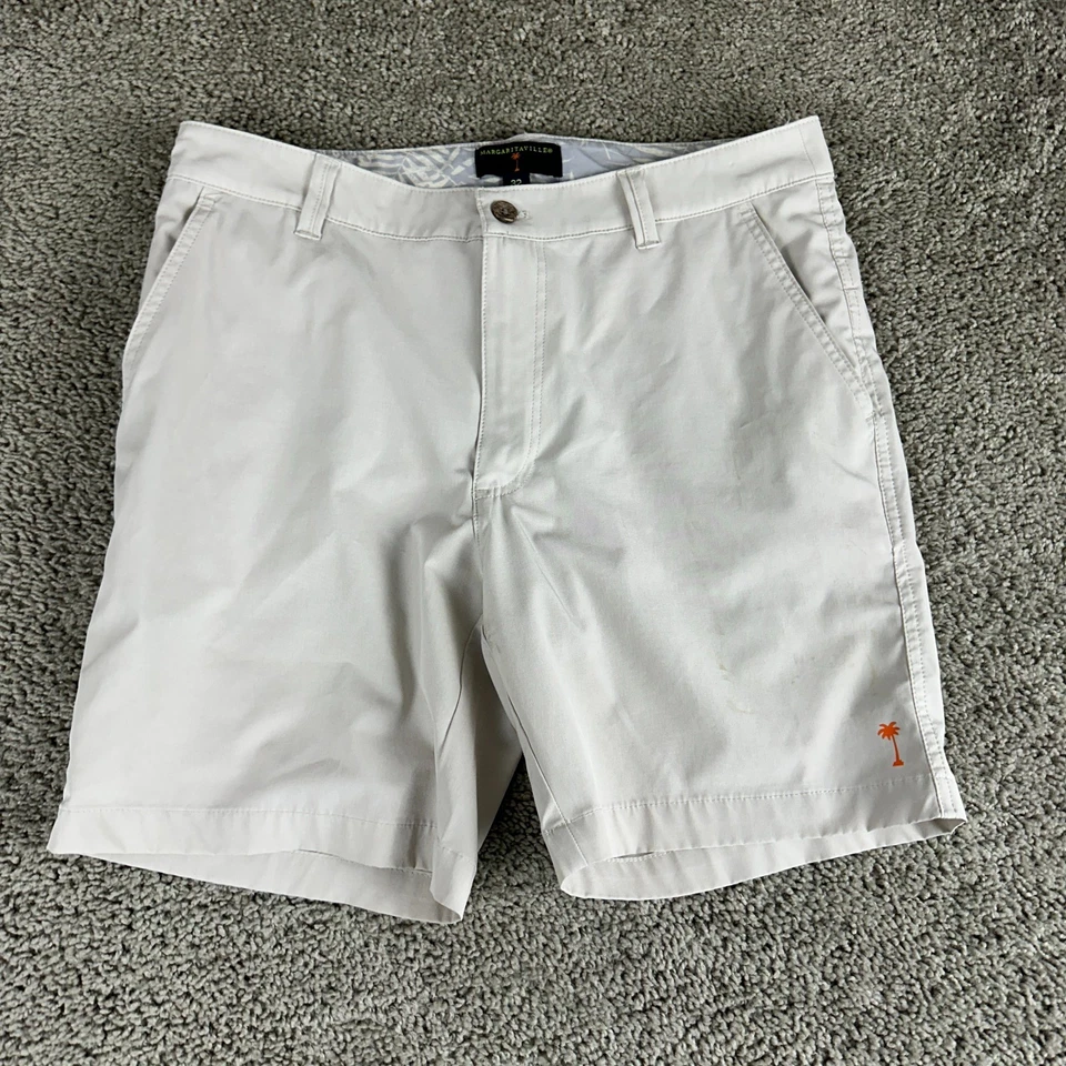 Pantalones Cortos Margaritaville Para Hombre 32 Beige Rendimiento Chino Naranja Palma Logo Híbrido Foto 2 de 4