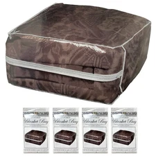 4 Pc Jumbo Clear Plastic Zippered Blanket Storage Bags Bed Sheets Comforter 25"