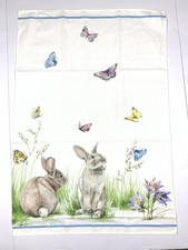 Williams Sonoma Unused Bunny Butterfly Tea Towels Set 2 Spring Floral Easter