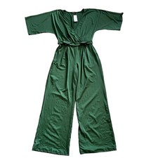 Baltic Born Dress Day Jumpsuit Large Green V-Neck Jersey Wide Leg Holiday Ruffle