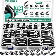 110PCS Cable Clamps Assortment Kit,10 Sizes—1/4" 5/16" 3/8" KIT, Black 
