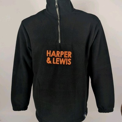 Harper & Lewis Herren 1/4 Zip Fleecepullover schwarz gesticktes Logo Gr. M