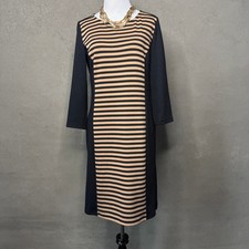 Spense Women’s Size 8 Black Tan Striped Long Sleeve Knit Shift Dress Stretch