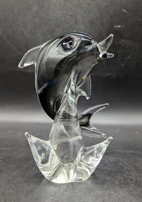 Vintage Murano Art Glass Smok Grey Dolphin Figurine Sculpture 7.5''