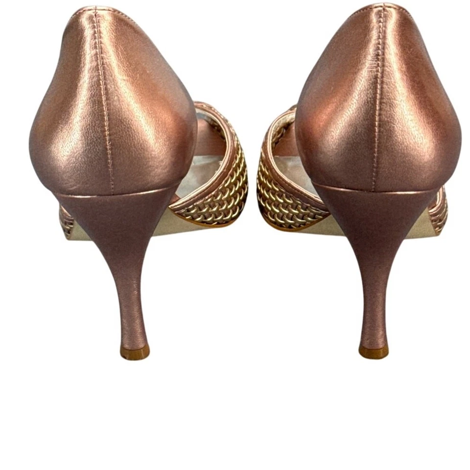 Gianni Bini Metallic Rose Pink Basket Weave Peep Toe Dressy Heel Women 8.5 - Image 3 of 4