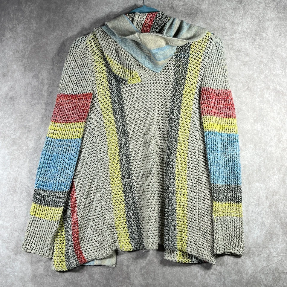 Vintage Havana Cardigan Sweater Womens Size Large Gray Open Knit Hooded Boho  - Image 3 of 4