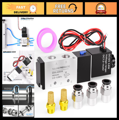 Pneumatic Solenoid Valve 1/4'' NPT DC12V Single Coil 5 Way Pilot-Operated Outlet