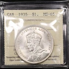 1935 $1 ICCS MS65 Canada Silver Dollar  - Canada's First Silver GEM