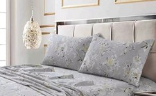 Tribeca Living Gold  Gray Floral Print Standard 2 Pillowcase Set 20" x 30"