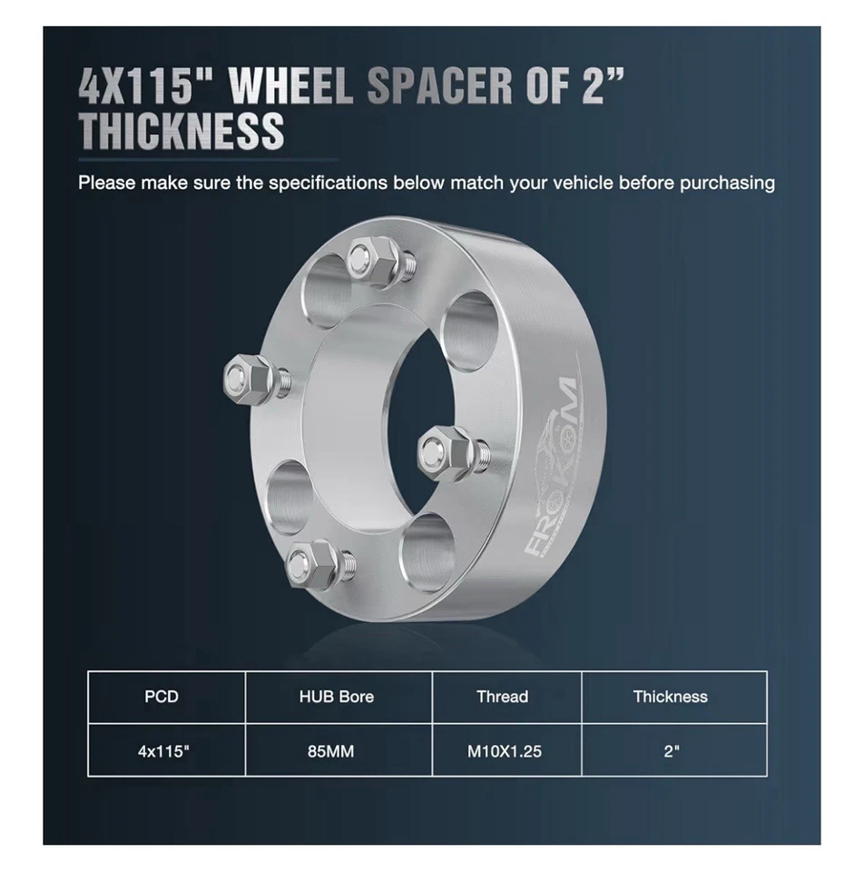 Separadores de rueda 4 piezas 2" 4x115 ATV con Studs Yamaha Raptor 700 2006-2019 Prowler Foto 2 de 4