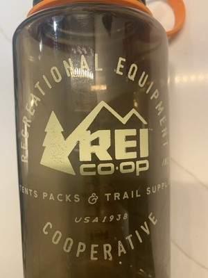 REI Logo Nalgene 32 oz 1000 ml Wide Mouth Water Bottle, Clear Bronze