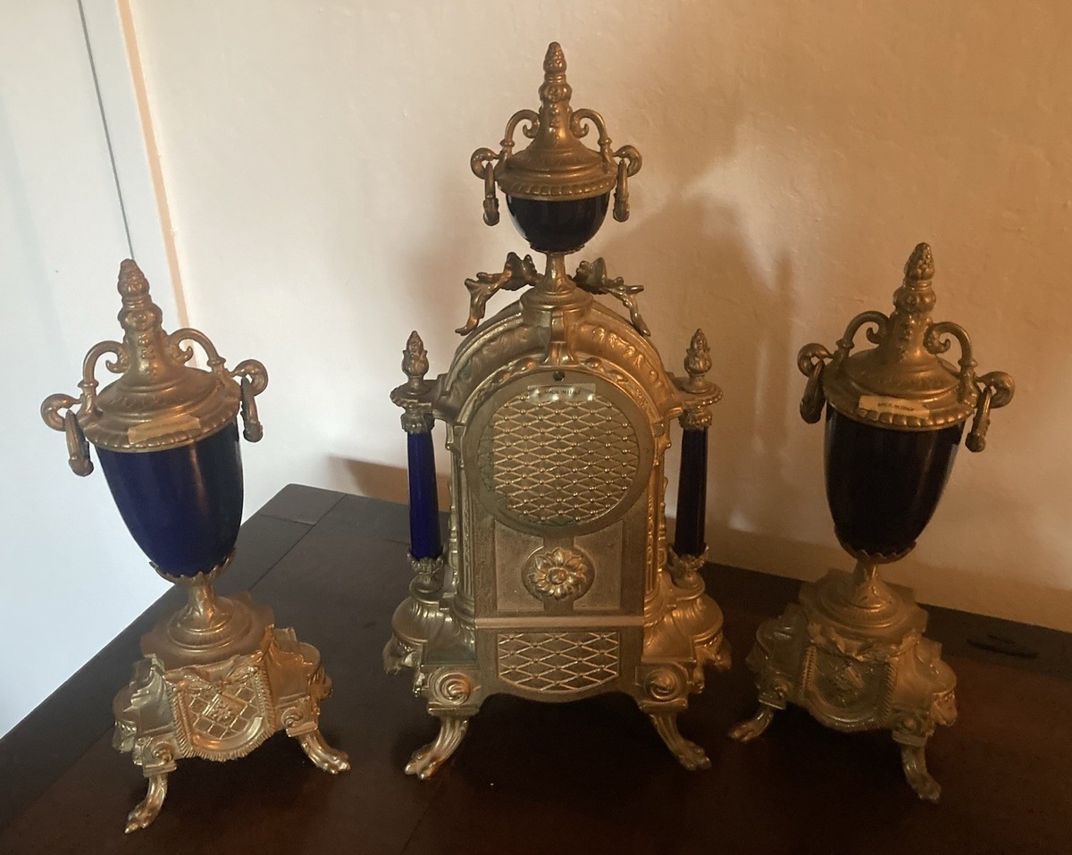 Italian Franz Hermle Lancini Garniture 3 Pcs Set- Porcelain Mantle