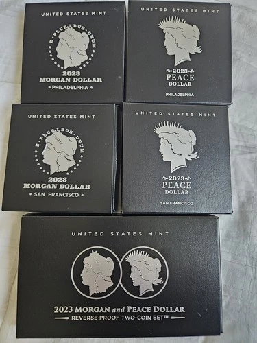 2023 Morgan Peace Silver Dollar Set 6 Issues UNC, Proof, Rev Proof COA's and OGP