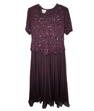Brilliante Burgundy Lace Overlay Flowy Evening Holiday Dress XXL Beaded Sequin