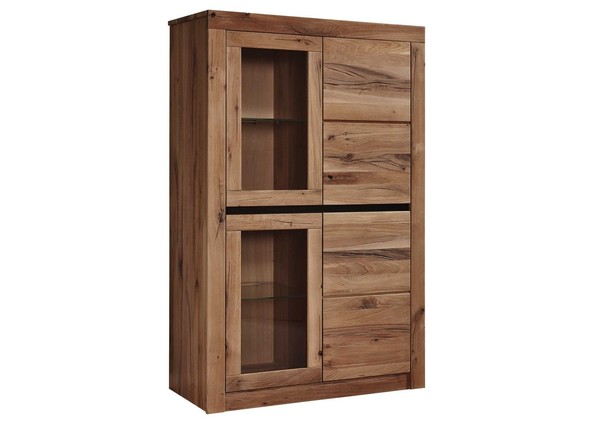 Massivholz Vitrine Holz Vitrinenschrank Wohnzimmer-Schrank Highboard Wildeiche-image