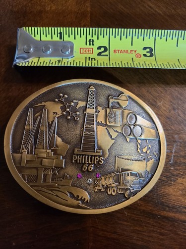 Beautiful Phillips 66 Brass Belt Buckle With UNTESTED Stones MayBe Diamond Ruby